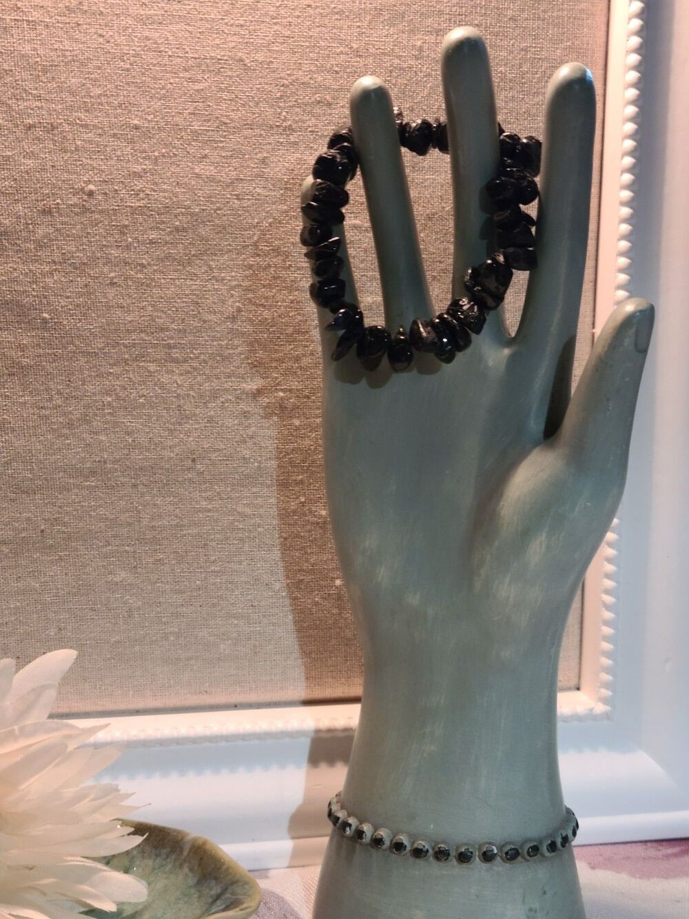 Natural Black Obsidian Chip Bracelet Stretch 7" Protection Stone - Picture 2 of 4
